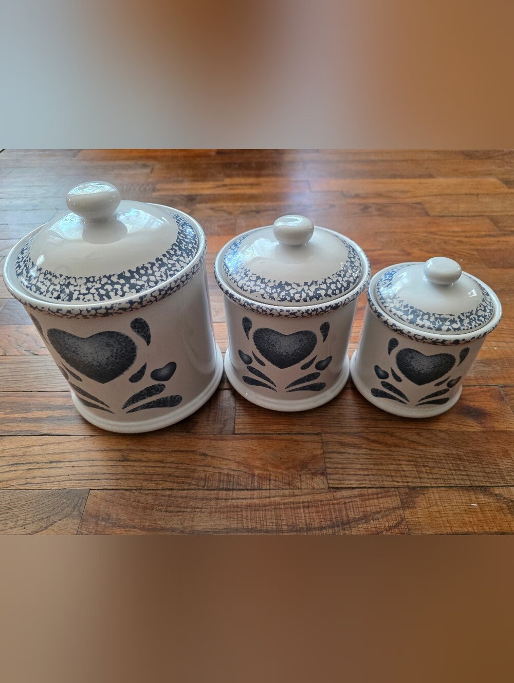Blue Heart Ceramic Kitchen Canister with Lid Vintage Jay Imports Cottagecore